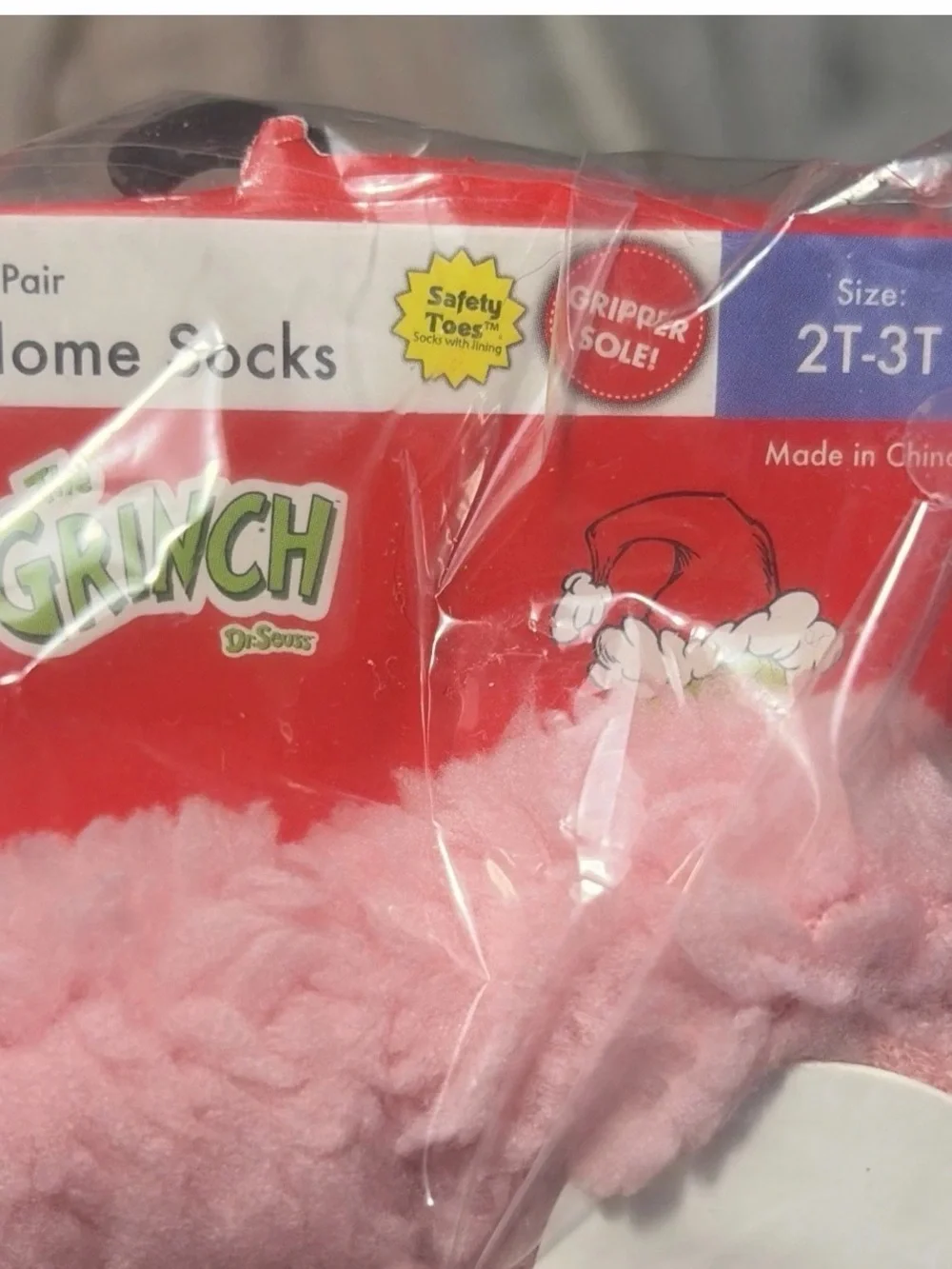 The Grinch Kids Pink & Orange Fuzzy Home Socks